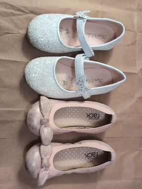 Girls Sparkle Mary Jane and Bow Ballet Flats - Pink & Ivory